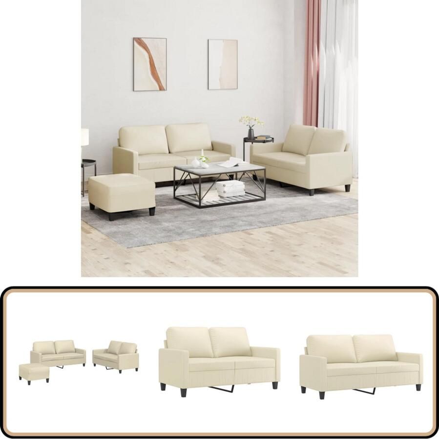 VidaXL Loungeset 3-delig Kunstleer Inclusief Kussens Loungeset Tuinlounge Buitenset Crème Kleur Kunstleder Loungebank Relaxstoel Tuinmeubelen Terras Meubels