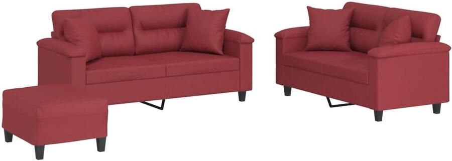 VidaXL Loungeset 3-delig Kunstleer Wijnrood Loungebank Tweezitter Kunstleder Rood Salonset