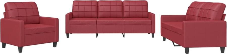 VidaXL Loungeset 3-delig Kunstleer Wijnrood Loungeset Bankstel Tuinmeubilair Lounge Set Rood Kunstleder Buitenkamerset