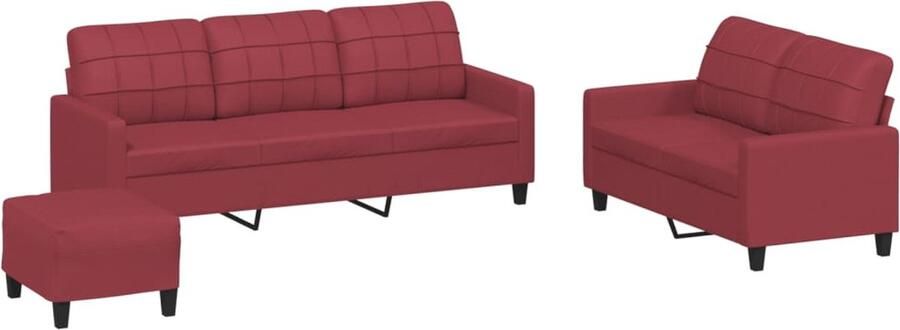 VidaXL Loungeset 3-delig Kunstleer Wijnrood Loungeset Tuinmeubelen Lounge Set Buitenset Rood Meubilair Kunstleder Sofa Loungebank Relaxstoel