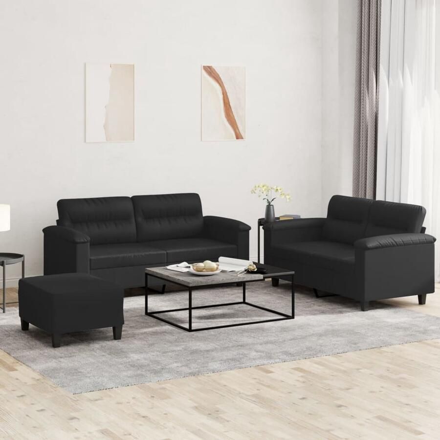 VidaXL Loungeset 3-delig Kunstleer Zwart Inclusief Kussens Loungeset Zweetachtig Meubilair Zwarte Lounge Set Kunstleder Sofa Buitenlounge