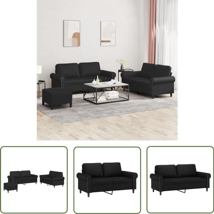VidaXL Loungeset 3-delig Kunstleer Zwart Loungebank 2 Persoons Bank Zwarte Bank Kunstleder Bank Lounge Set