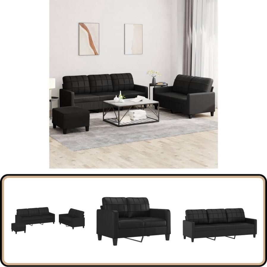 VidaXL Loungeset 3-delig Kunstleer Zwart Loungeset Tuinmeubelen Buitenleven Zwarte Lounge Set Kunstleder Meubels