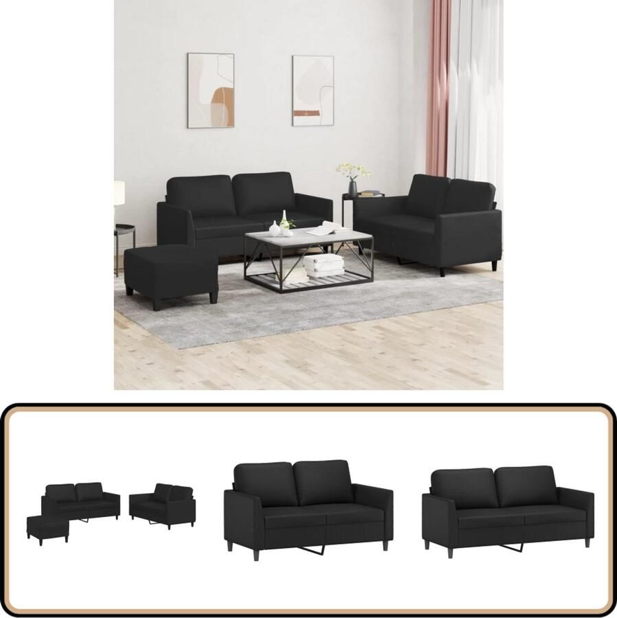 VidaXL Loungeset 3-delig Kunstleer Zwart Loungeset Tuinmeubelen Buitenleven Zwarte Lounge Set Kunstleder Sofa 2 Persoons Bank Loungebank