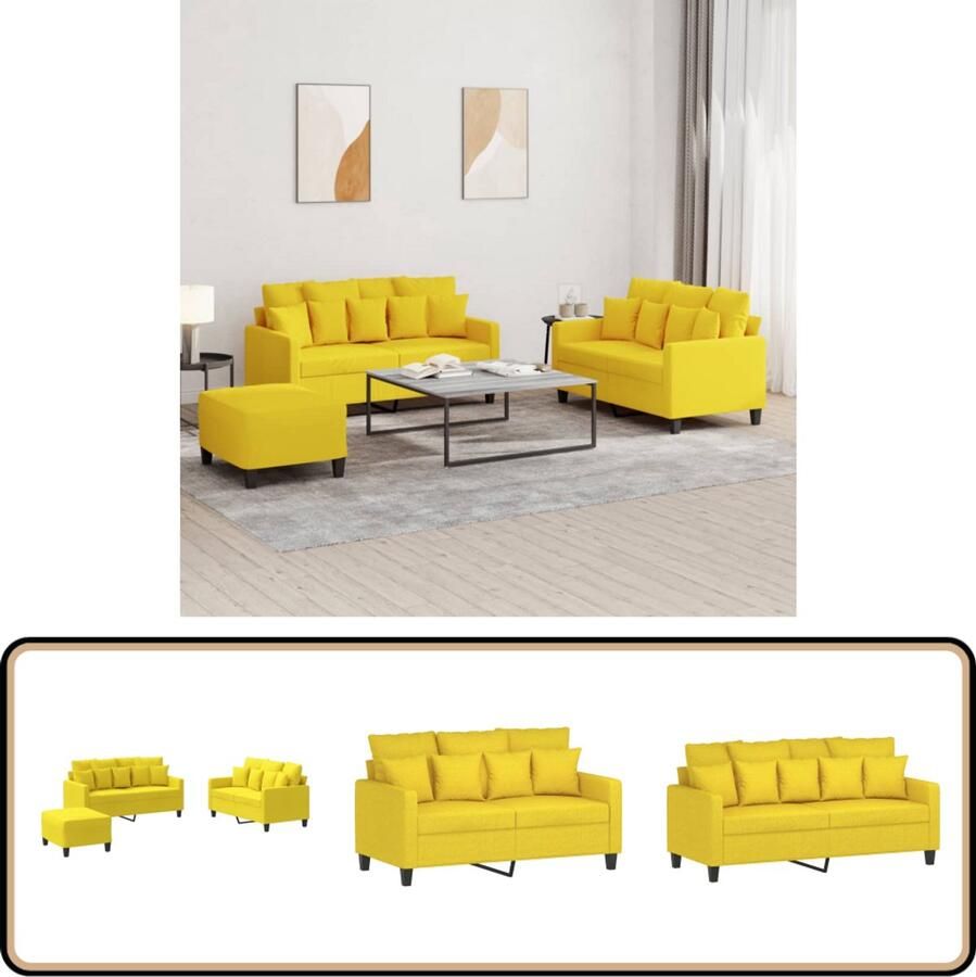 VidaXL Loungeset 3-delig Lichtgeel Inclusief Kussens Loungeset Bankstel Buitenset Tuinlounge Lounge Set