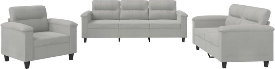 The Living Store 3-delige Loungeset met kussens microvezelstof lichtgrijs Loungeset Bankstel Fauteuils Relaxfauteuil Woonkamermeubilair - Foto 2