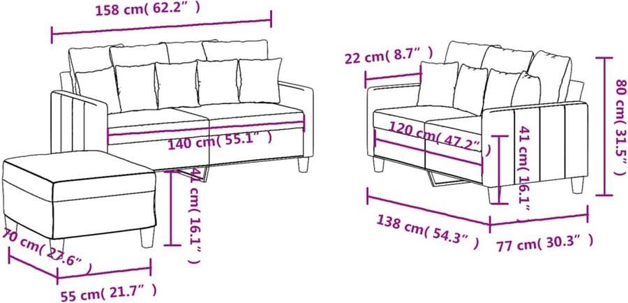 VidaXL Loungeset 3-delig Met kussens Donkergrijs Lounge Set Bankstel Zitzitting Grijs Sofa Donkere Kleuren Meubels
