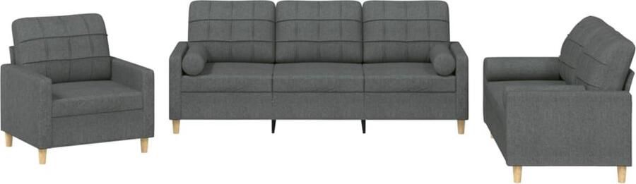 The Living Store 3-delige Loungeset met kussens stof donkergrijs Loungeset Buitenmeubel Tuinset Loungebank Stoffen Bank