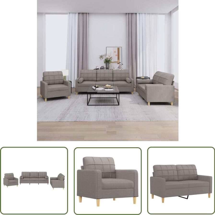 VidaXL Loungeset 3-delig met kussens Taupe Loungebank Tuinmeubelen Lounge Set Buiten Meubels Stoffen Loungebank Taupestoffe
