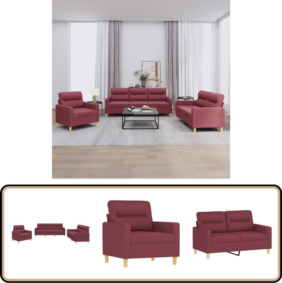 VidaXL Loungeset 3-delig met kussens Wijnrood Loungebank Lounge Set Tuinmeubelen Buitenleven Lounge Stoffen Meubels Rood