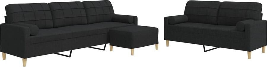 VidaXL 3-delige Loungeset met voetenbank en kussens stof zwart