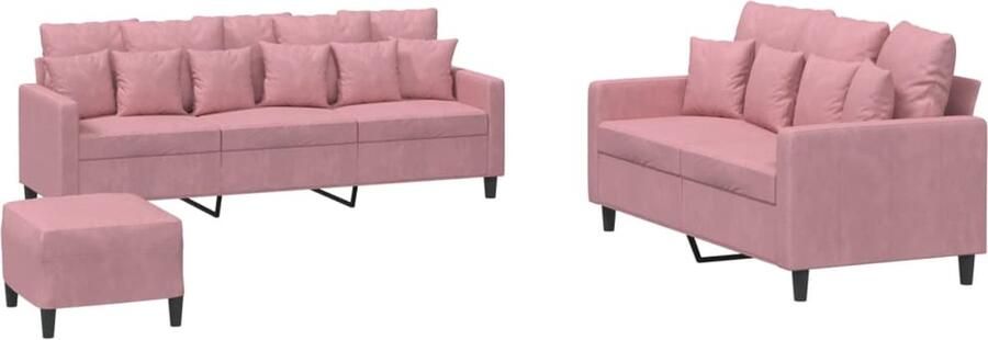 VidaXL Loungeset 3-delig Roze Fluweel Inclusief Kussens Loungeset Fluweel Sofa Rozen Kleur Lounge Meubels 2 Persoons Bank