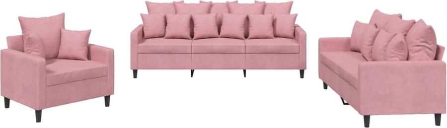 VidaXL Loungeset 3-delig Roze Fluweel Inclusief Kussens Loungeset Velours Bank Rozerode Bank Lounge Meubels Buitenlounge