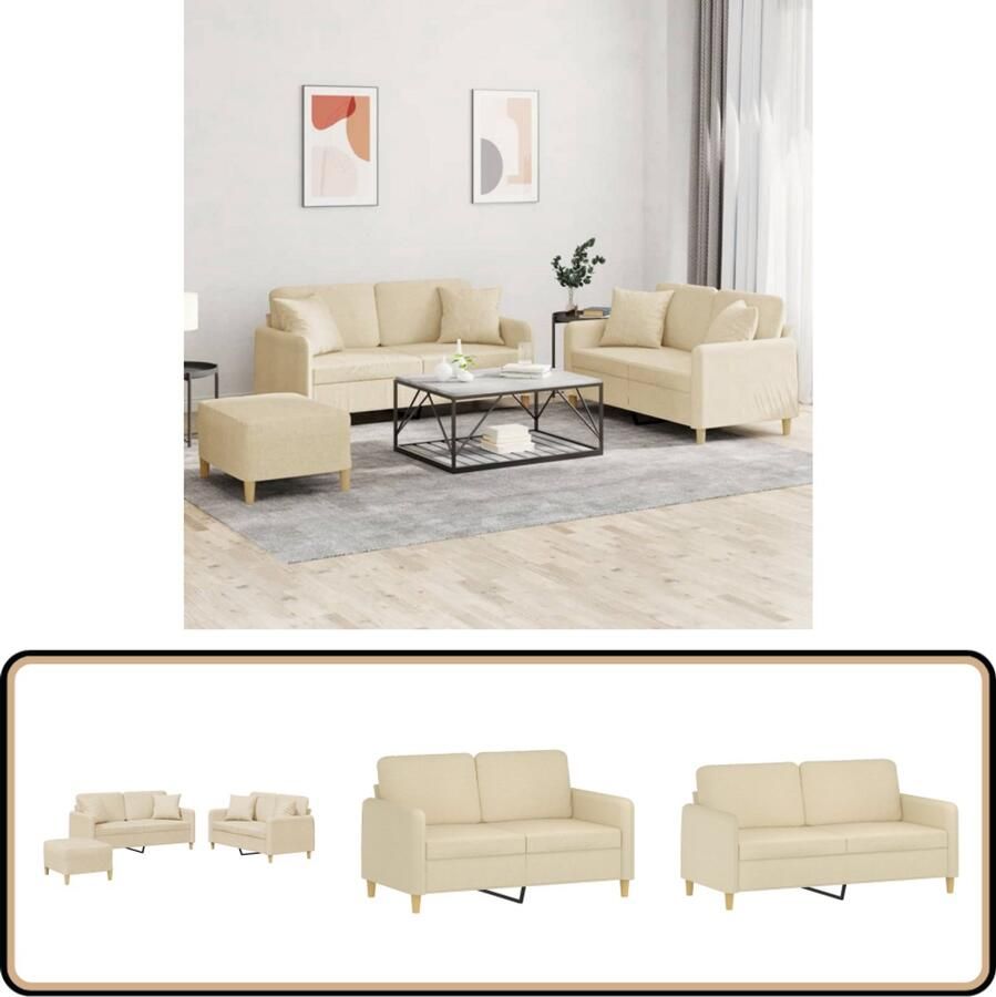 VidaXL Loungeset 3-delig Stof crème Loungebank Lounge Set Tuinset Bankstellen Creme Kleur