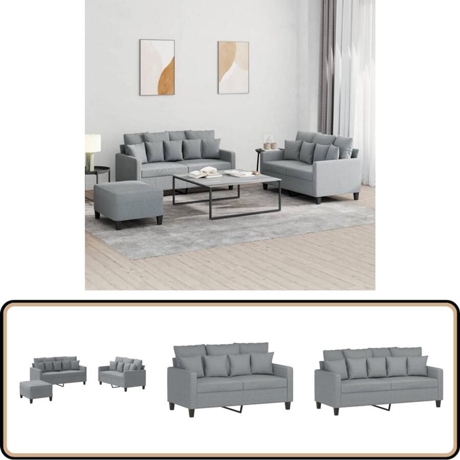 VidaXL Loungeset 3-delig Stof Lichtgrijs Loungeset Bankstel Buitenmeubilair Tuinlounge Lounge Set