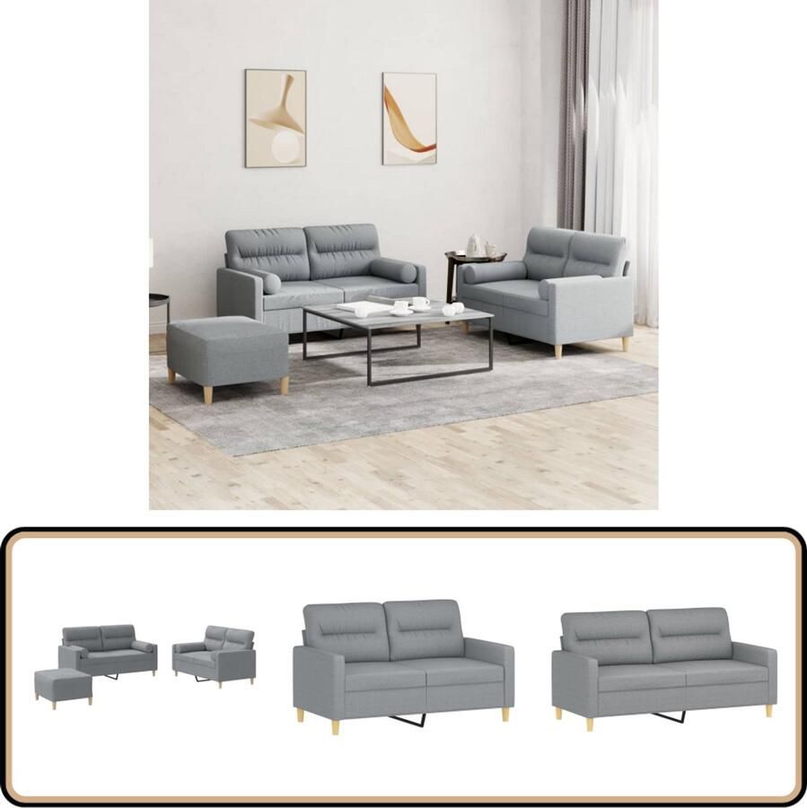 VidaXL Loungeset 3-delig Stof Lichtgrijs Loungeset Tuinmeubilair Buitenset Lounge Set Twee Persoons Bank