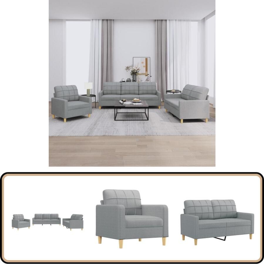 VidaXL Loungeset 3-delig Stof Lichtgrijs Loungeset Woonkamerinrichting Bankstel Buitenmeubilair Tuinlounge