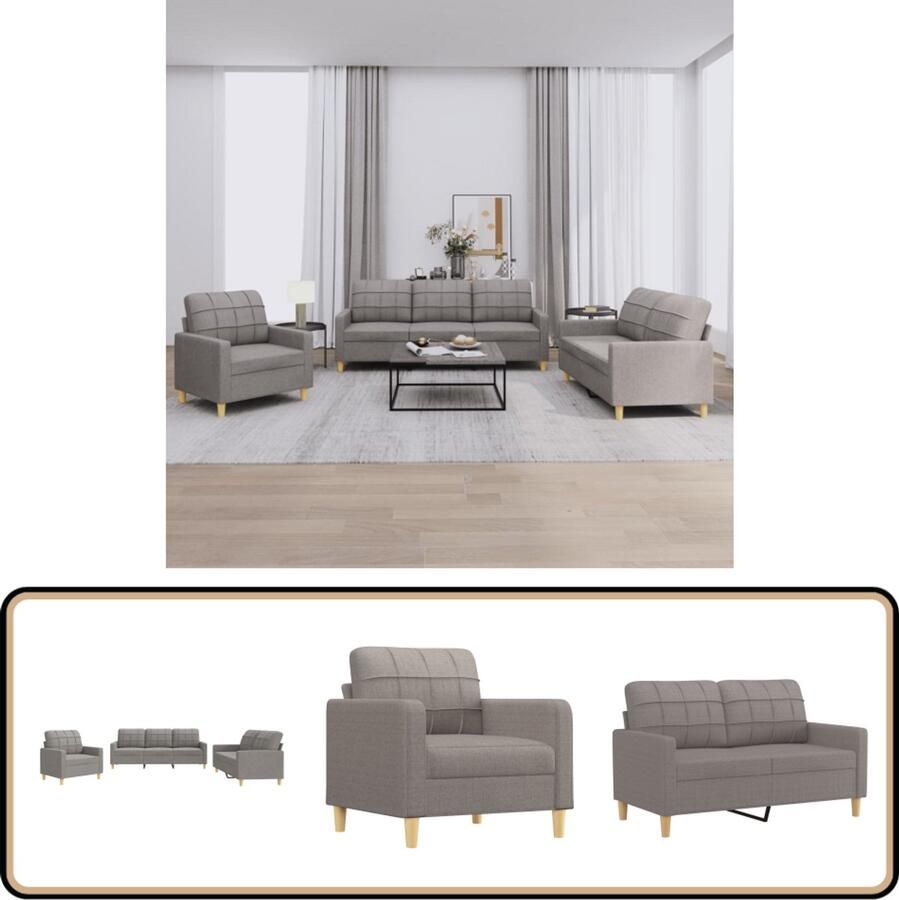 VidaXL Loungeset 3-delig Stof Taupe Inclusief Kussens Loungeset Tuinmeubelen Lounge Set Buitenleven Terras Meubilair