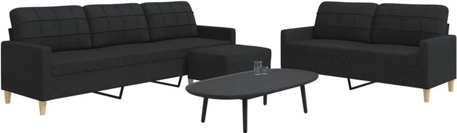 VidaXL Loungeset 3-delig Stof Zwart Loungeset Woonkamer Meubels Zitzitting Bankstel Zwarte Bank