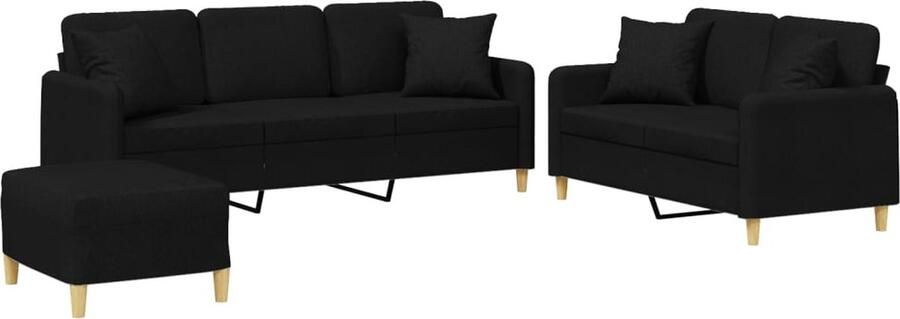 VidaXL Loungeset 3-delig Stof Zwart met Kussens Loungeset Woonkamer Meubels Bankstellen Zwarte Bank Stoffen Bank