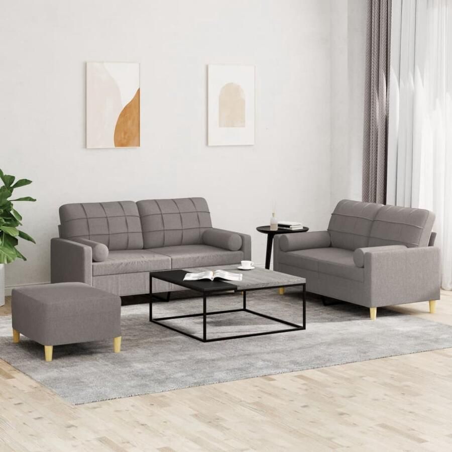 VidaXL Loungeset 3-delig Taupe Incl. Kussens Loungebank Tuinmeubelen Buitenleven Lounge Set Relaxstoel