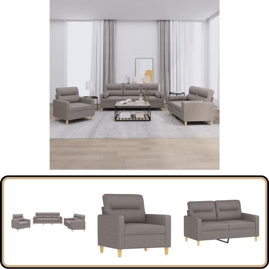 VidaXL Loungeset 3-delig Taupe Inclusief Kussens Loungeset Tuinmeubelen Lounge Set Buiten Meubels Taupestoffen