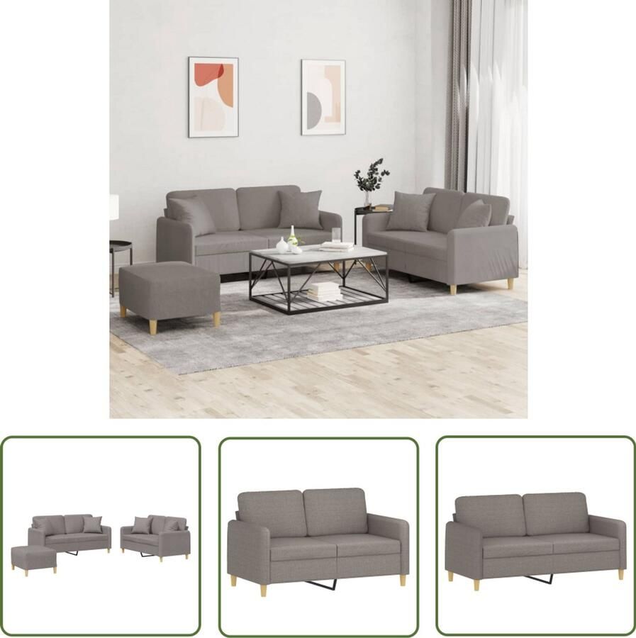 VidaXL Loungeset 3-delig Taupe Met Kussens Loungebank Fauteuils Tuinset Buitenmeubel Lounge Set