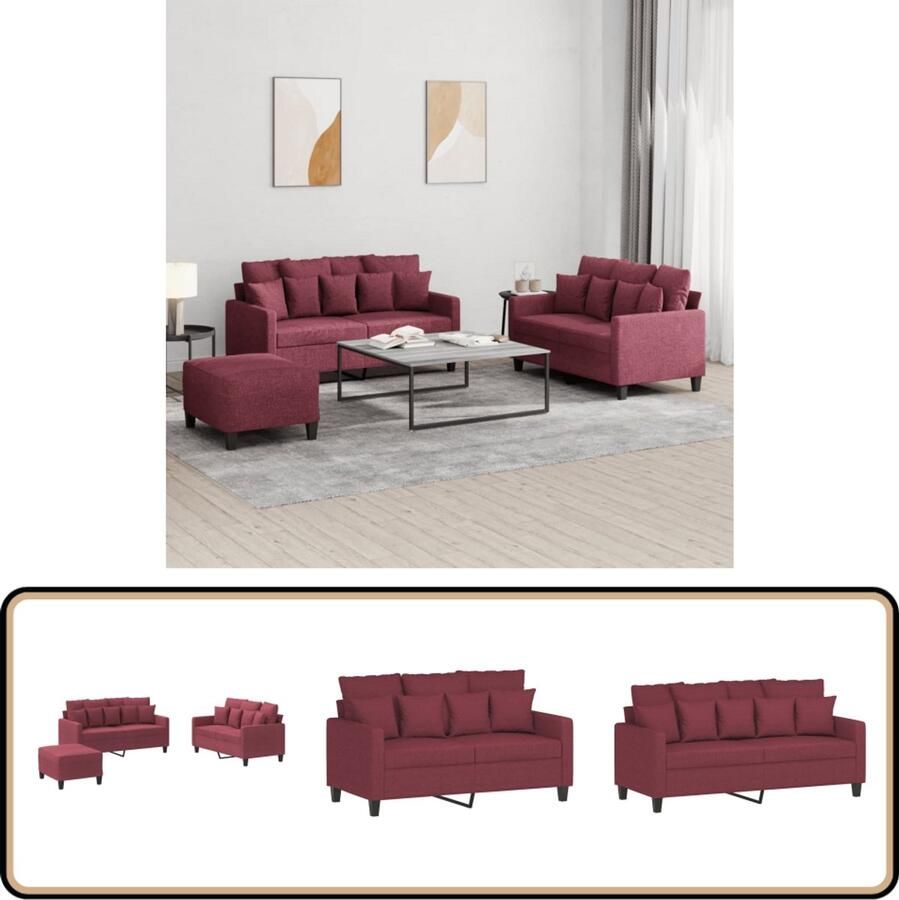 VidaXL Loungeset 3-delig Wijnrood Inclusief kussens Loungeset Loungemeubilair Tuinset 2 Persoons Bank Rode Bank