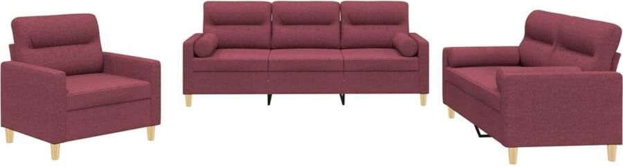 VidaXL Loungeset 3-delig Wijnrood Inclusief Kussens Loungeset Tuinmeubelen Buitenleven Loungebank Rood Velours Design Modern Comfortabel Relaxen