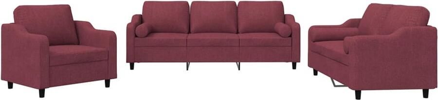 VidaXL -3-delige-Loungeset-met-kussens-stof-wijnrood - Foto 2