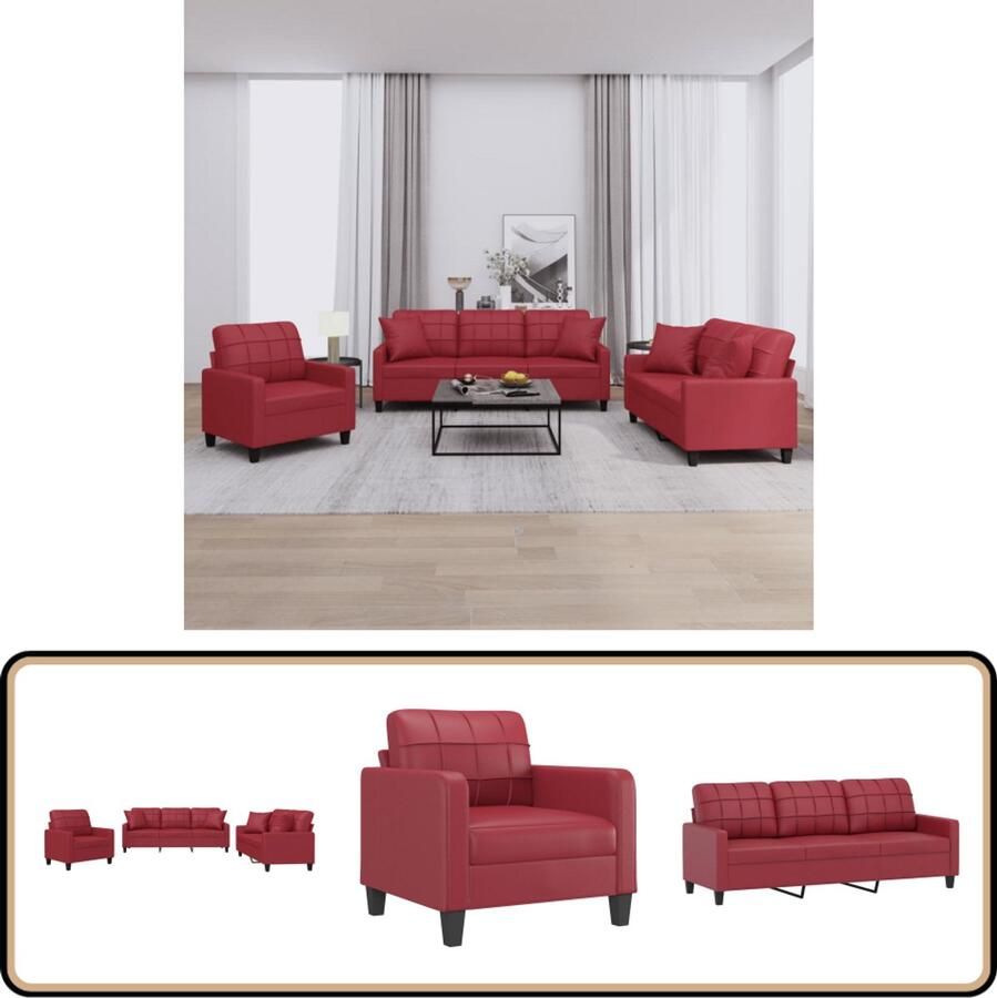 VidaXL Loungeset 3-delig Wijnrood Kunstleer Loungebank Lounge Set Tuinmeubelen Buiten Meubels Rood