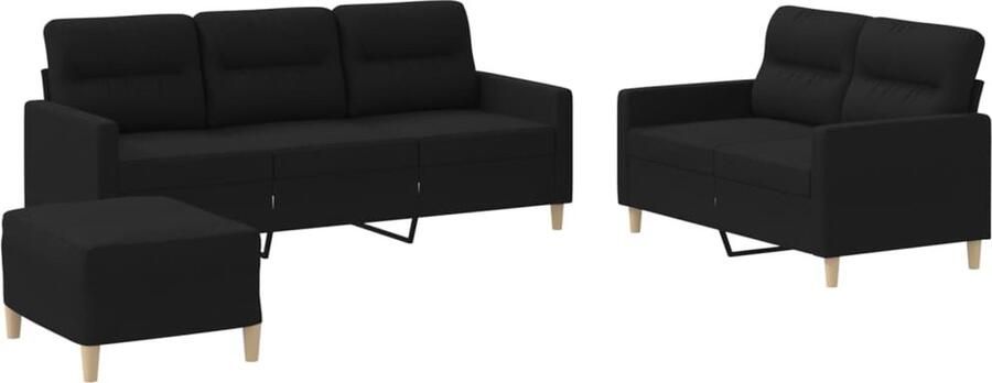 VidaXL Loungeset 3-delig Zwart Inclusief Kussens Loungebank Buitenmeubilair Tuinlounge Zitzitting Zwarte Lounge Set