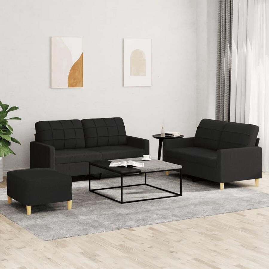 VidaXL Loungeset 3-delig Zwart Inclusief Kussens Loungebank Lounge Set Tuinmeubelen Buiten Meubels Zwarte Loungebank Stoffen Bankstel 2 Persoons Bank - Foto 2