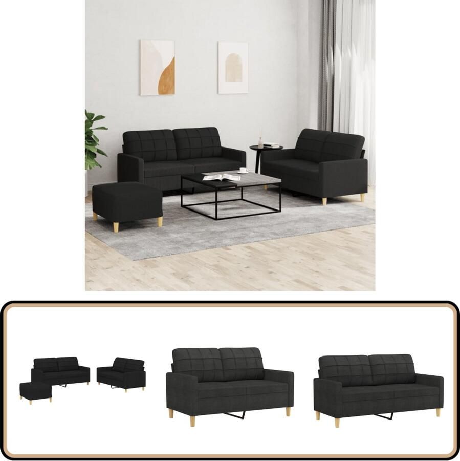 VidaXL Loungeset 3-delig Zwart Inclusief Kussens Loungebank Lounge Set Tuinmeubelen Buiten Meubels Zwarte Loungebank Stoffen Bankstel 2 Persoons Bank