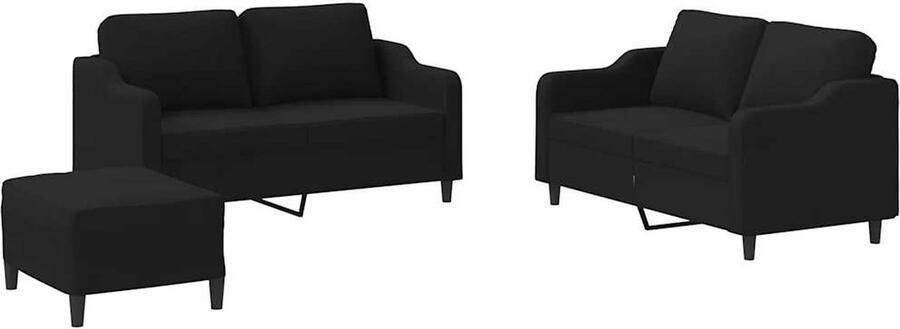 VidaXL Loungeset 3-delig Zwart Inclusief Kussens Loungeset 2 Persoons Bank Lounge Stoffen Bank Zwarte Bank Moderne Bank