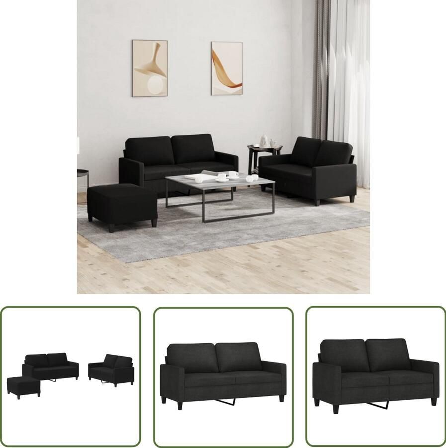 VidaXL Loungeset 3-delig Zwart Inclusief Kussens Loungeset Bankstel Zwarte Lounge Suite Loungebank Tuinset