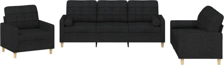 VidaXL Loungeset 3-delig Zwart Inclusief Kussens Loungeset Loungemeubilair Buitenset Tuinset Stoffen Meubels
