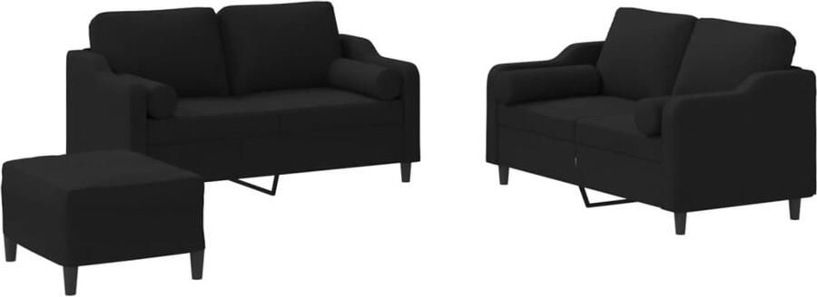 VidaXL Loungeset 3-delig Zwart Inclusief kussens Loungeset Zwarte Bank 2 Persoons Bank Lounge Meubilair Tuinset