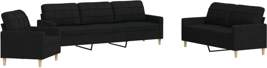 VidaXL Loungeset 3-delig Zwart Stof & Metaal Loungebank Woonkamer Meubels Zwarte Bank Velours Bank Design Bank