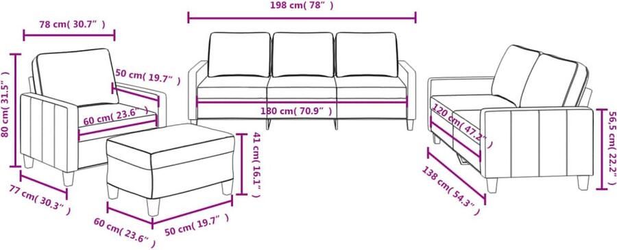 VidaXL Loungeset 4-delig Donkergrijs Inclusief kussens Loungeset Bankstel 2 Persoons Grijs Stoffen Sofa