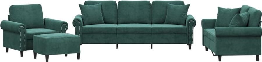 VidaXL 4-delige Loungeset met kussens fluweel donkergroen