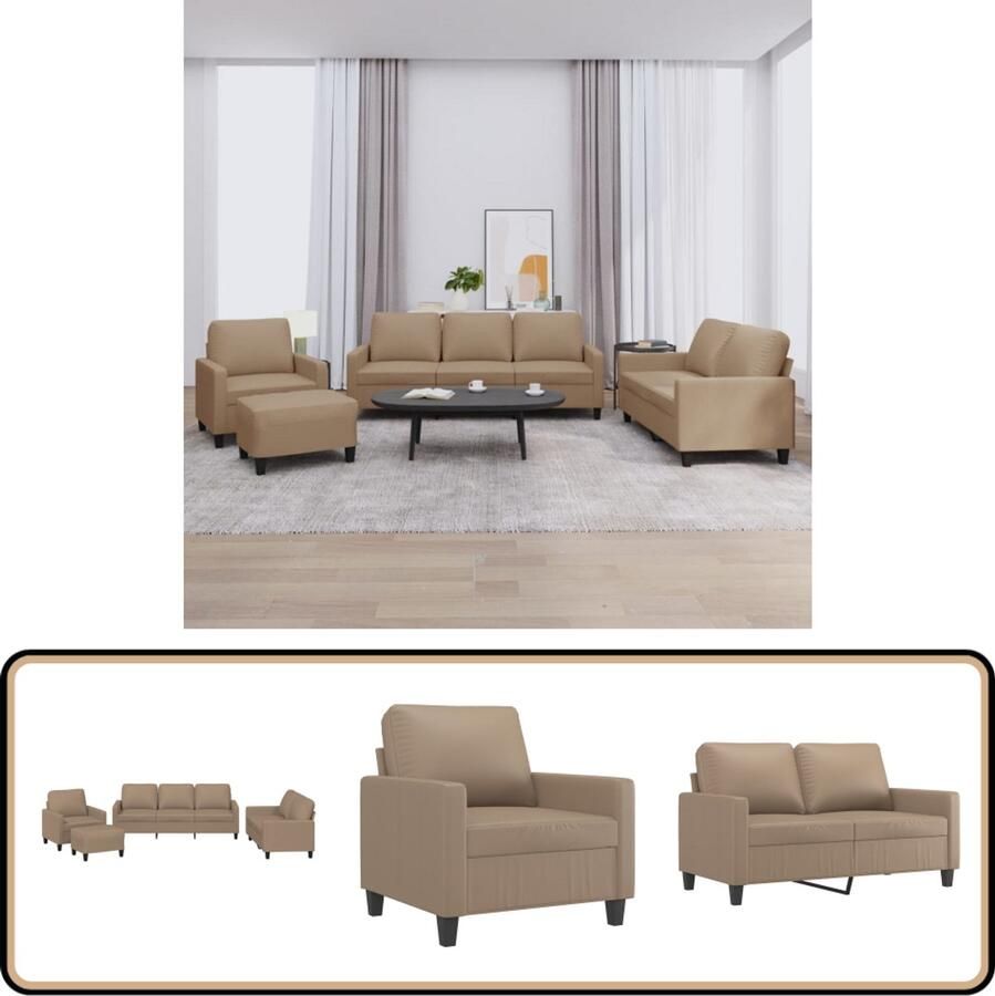 VidaXL Loungeset 4-delig Kunstleer Cappuccino Loungeset Tuinmeubelen Buitenset Bruine Lounge Set Kunstleder Meubels