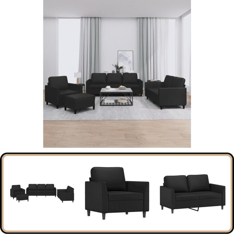 VidaXL Loungeset 4-delig Kunstleer Zwart Loungeset Tuinmeubelen Buitenleven Zwarte Lounge Set Kunstlederen Meubels