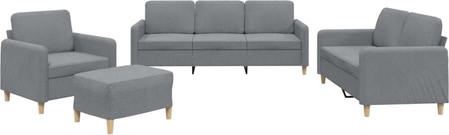 The Living Store Loungeset Lichte Grijs 3-Zitsbank 198 x 77 x 80 cm Duurzame Stof Loungeset Tuinmeubel Lounge Stoffering Bankstel Grijs Meubilair - Foto 2