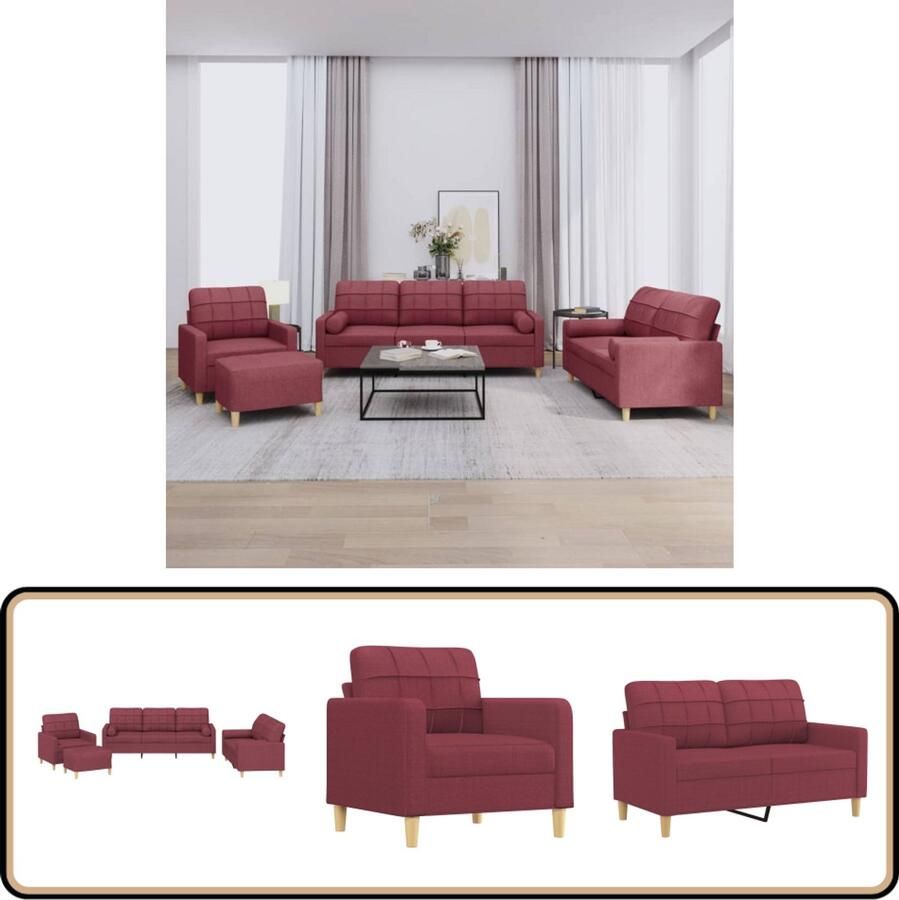 VidaXL Loungeset 4-delig met Kussens Wijnrood Loungeset Tuinmeubelen Loungebank Fauteuils Outdoor Meubels