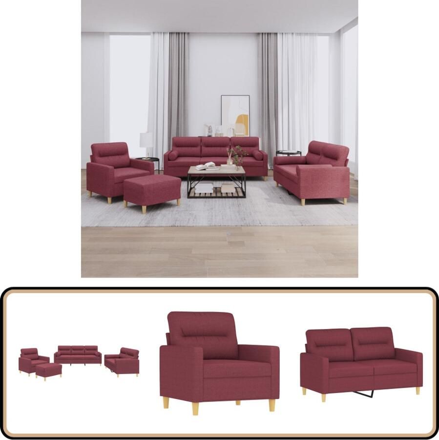 VidaXL Loungeset 4-delig Wijnrood Inclusief Kussens Loungebank Lounge Set Tuinset Buitendecoratie Loungewaren