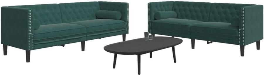 VidaXL Loungeset Chesterfield Fluweel Donkergroen Chesterfieldstijl Bank Velours Bank Lounge Set Zitzitting Bankstel