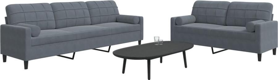 VidaXL Loungeset Donkergrijs 2-delig Fluweel Loungeset Velvet Sofa Donkere Grijze Bank Tweezitsbank Driezitsbank