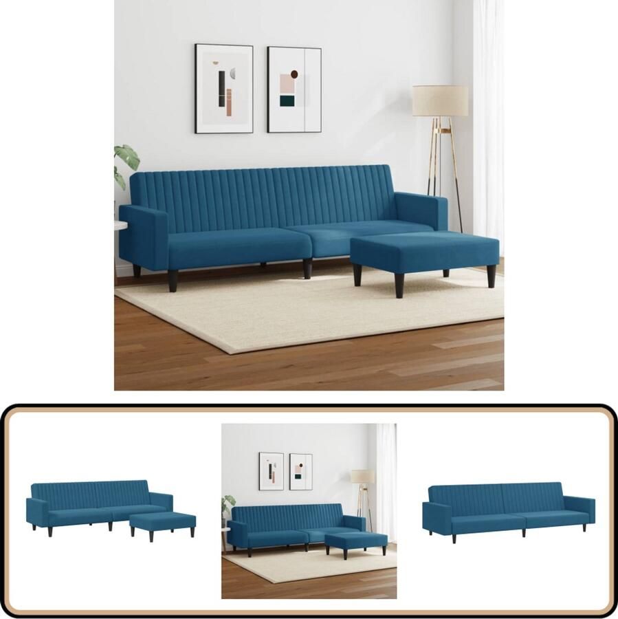 VidaXL Loungeset Fluweel Blauw 2-delig Slaapbank Sofa Lounge Set Tweepersoonsbed Fluweelsofa