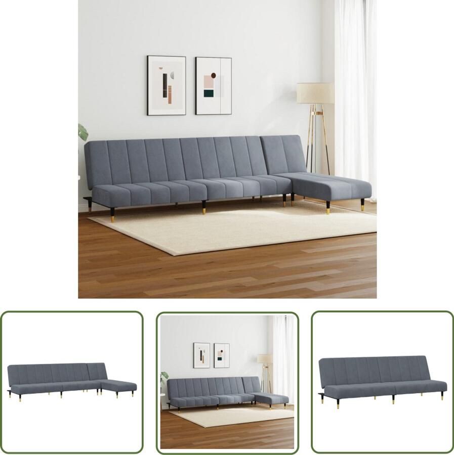 The Living Store 2-delige Loungeset fluweel donkergrijs Loungebank Sofa Slaapbank Tweepersoonsbed Fluweel Meubilair